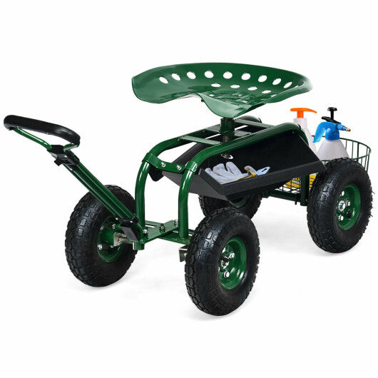 Heavy Duty Garden Cart with Tool Tray and 360 Swivel Seat-Green LuxuryLifeWay Online Store
