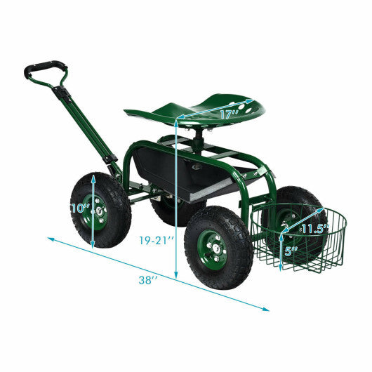 Heavy Duty Garden Cart with Tool Tray and 360 Swivel Seat-Green LuxuryLifeWay Online Store