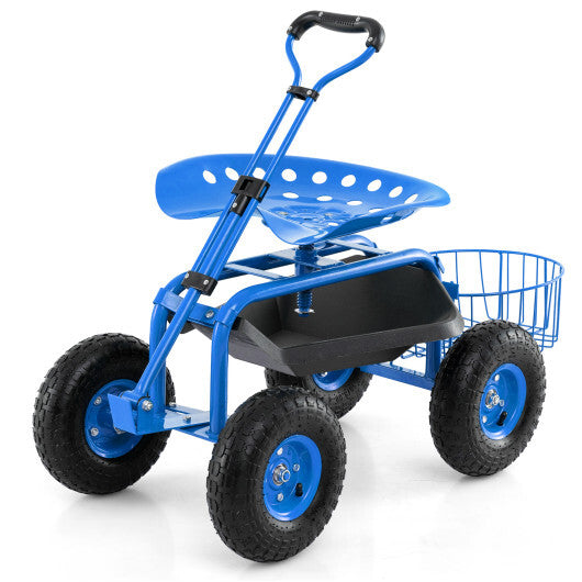 Heavy Duty Garden Cart with Tool Tray and 360 Swivel Seat-Green LuxuryLifeWay Online Store