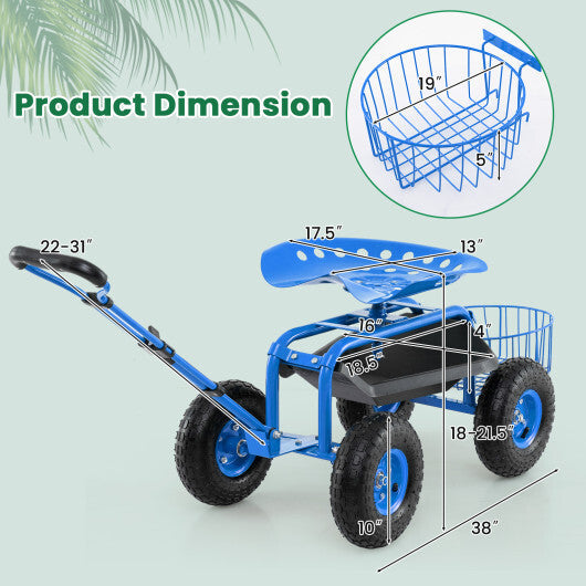 Heavy Duty Garden Cart with Tool Tray and 360 Swivel Seat-Green LuxuryLifeWay Online Store