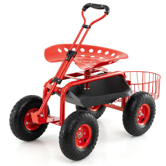 Heavy Duty Garden Cart with Tool Tray and 360 Swivel Seat-Green LuxuryLifeWay Online Store