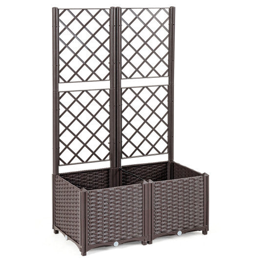 PE Rattan Raised Garden Bed with Trellis Planter Box for Climbing Plants-Brown - Color: Brown LuxuryLifeWay Online Store