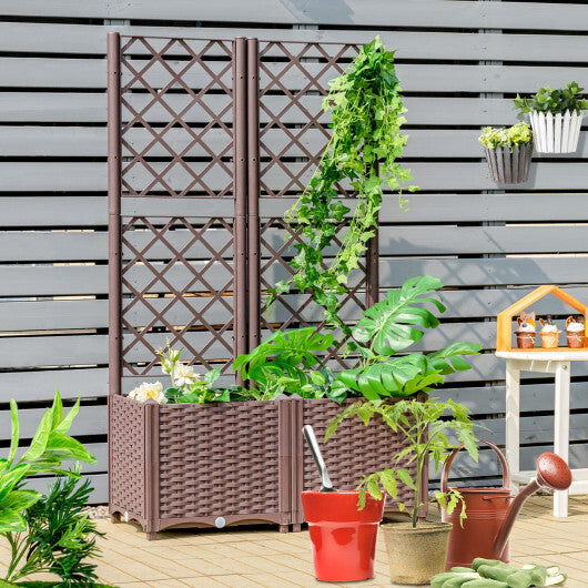 PE Rattan Raised Garden Bed with Trellis Planter Box for Climbing Plants-Brown - Color: Brown LuxuryLifeWay Online Store