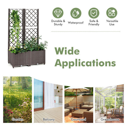 PE Rattan Raised Garden Bed with Trellis Planter Box for Climbing Plants-Brown - Color: Brown LuxuryLifeWay Online Store