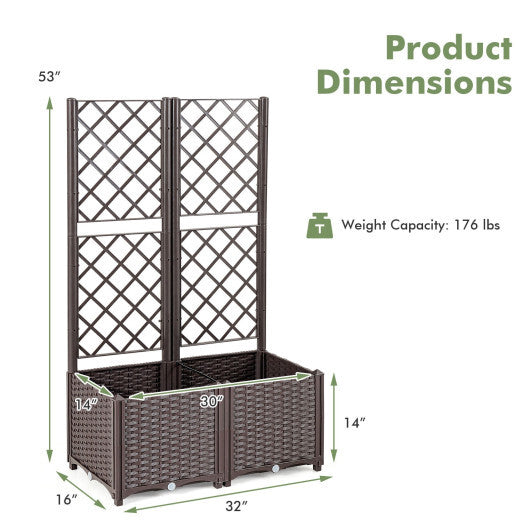 PE Rattan Raised Garden Bed with Trellis Planter Box for Climbing Plants-Brown - Color: Brown LuxuryLifeWay Online Store