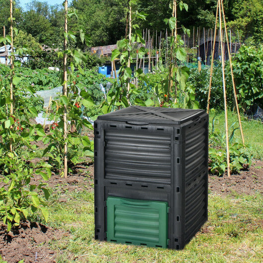 80-Gallon Outdoor Composter with Large Openable Lid and Bottom Exit Door-Green LuxuryLifeWay Online Store