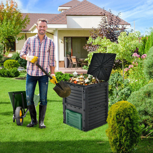 80-Gallon Outdoor Composter with Large Openable Lid and Bottom Exit Door-Green LuxuryLifeWay Online Store