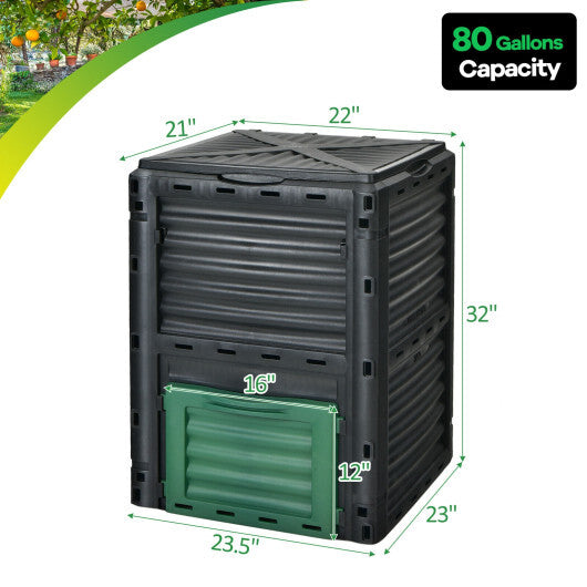 80-Gallon Outdoor Composter with Large Openable Lid and Bottom Exit Door-Green LuxuryLifeWay Online Store