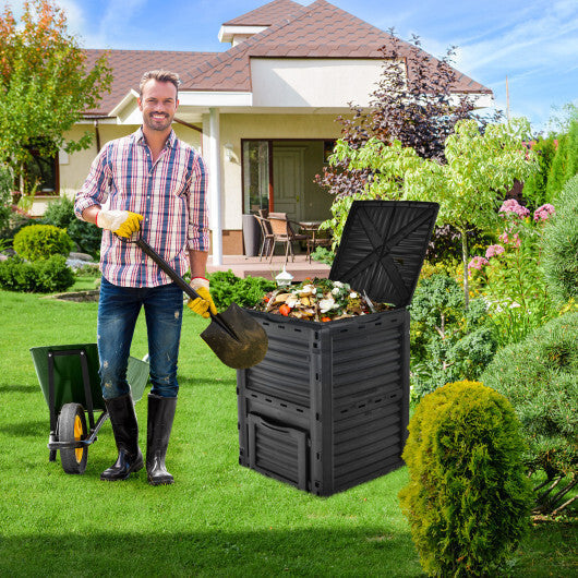80-Gallon Outdoor Composter with Large Openable Lid and Bottom Exit Door-Green LuxuryLifeWay Online Store