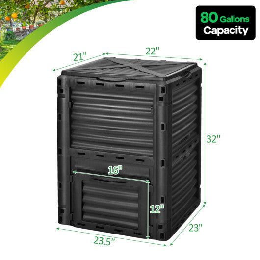80-Gallon Outdoor Composter with Large Openable Lid and Bottom Exit Door-Green LuxuryLifeWay Online Store