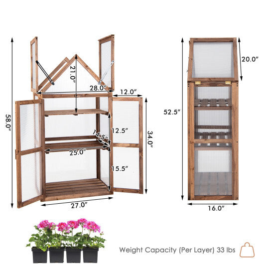Cold Frame Mini Wooden Greenhouse for Vegetable and Flower-Brown LuxuryLifeWay Online Store