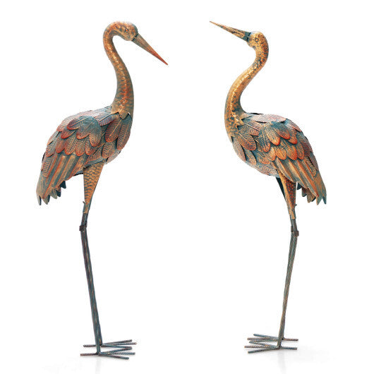 Set of 2 Crane Garden Statues Standing Metal Crane Sculptures Bird LuxuryLifeWay Online Store