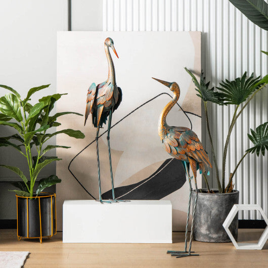 Set of 2 Crane Garden Statues Standing Metal Crane Sculptures Bird LuxuryLifeWay Online Store