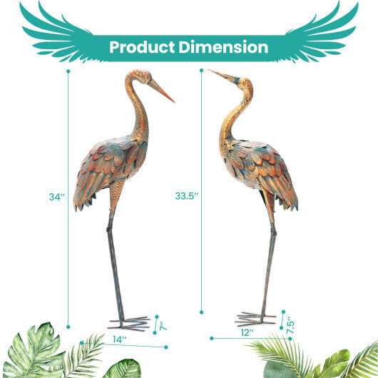 Set of 2 Crane Garden Statues Standing Metal Crane Sculptures Bird LuxuryLifeWay Online Store