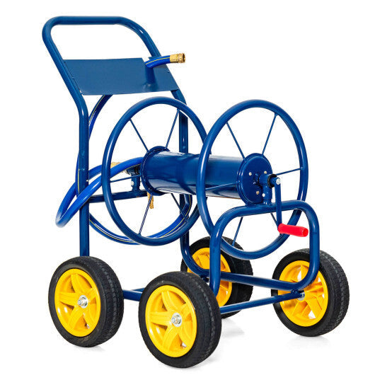 Garden Hose Reel Cart 4 Wheels Heavy-Duty Metal Water Hose Organizer Portable-Blue LuxuryLifeWay Online Store