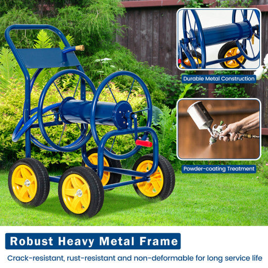 Garden Hose Reel Cart 4 Wheels Heavy-Duty Metal Water Hose Organizer Portable-Blue LuxuryLifeWay Online Store