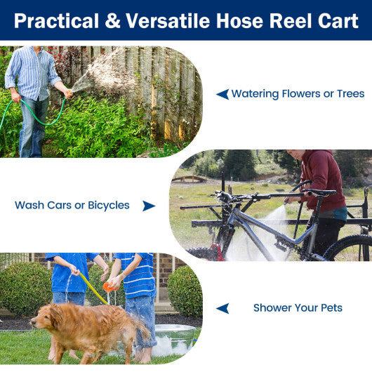 Garden Hose Reel Cart 4 Wheels Heavy-Duty Metal Water Hose Organizer Portable-Blue LuxuryLifeWay Online Store