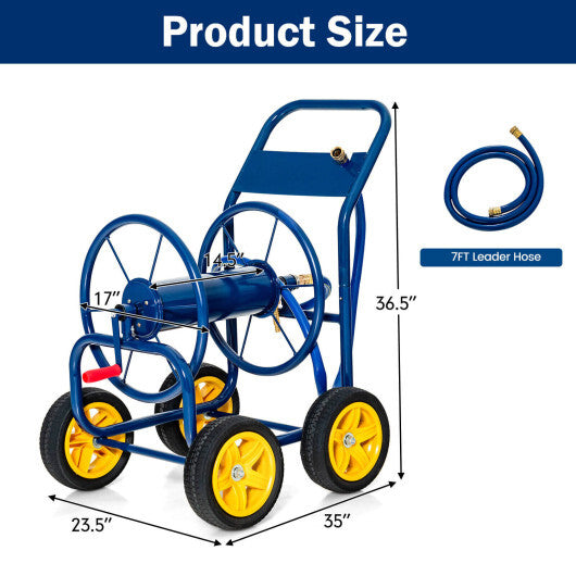 Garden Hose Reel Cart 4 Wheels Heavy-Duty Metal Water Hose Organizer Portable-Blue LuxuryLifeWay Online Store
