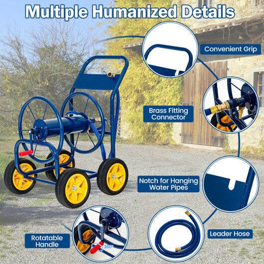 Garden Hose Reel Cart 4 Wheels Heavy-Duty Metal Water Hose Organizer Portable-Blue LuxuryLifeWay Online Store