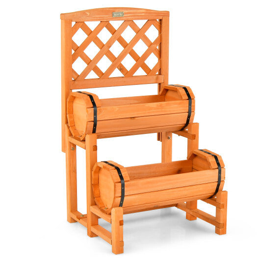 2-Tier Raised Garden Bed with 2 Cylindrical Planter Boxes and Trellis-Orange LuxuryLifeWay Online Store