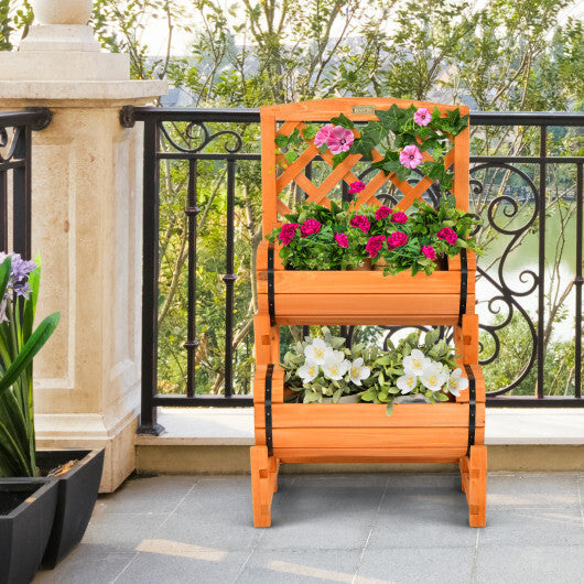 2-Tier Raised Garden Bed with 2 Cylindrical Planter Boxes and Trellis-Orange LuxuryLifeWay Online Store