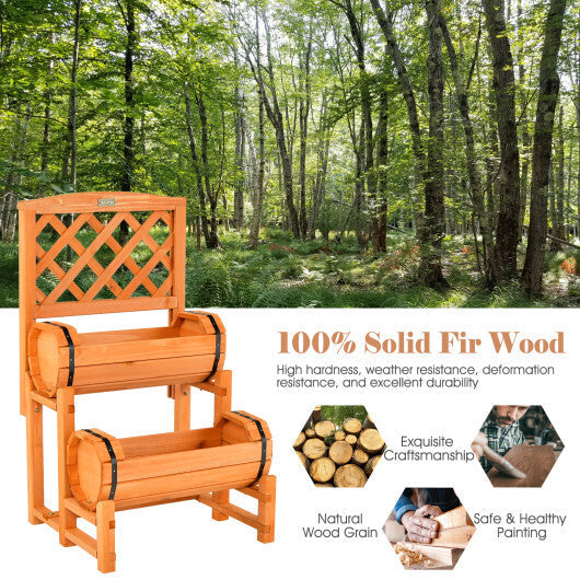 2-Tier Raised Garden Bed with 2 Cylindrical Planter Boxes and Trellis-Orange LuxuryLifeWay Online Store