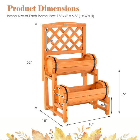 2-Tier Raised Garden Bed with 2 Cylindrical Planter Boxes and Trellis-Orange LuxuryLifeWay Online Store