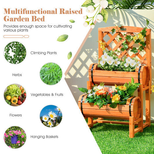 2-Tier Raised Garden Bed with 2 Cylindrical Planter Boxes and Trellis-Orange LuxuryLifeWay Online Store