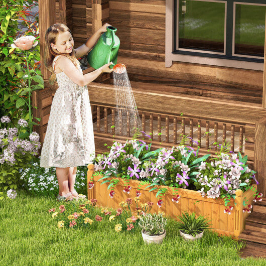 Wooden Rectangular Garden Bed with Drainage System-Natural