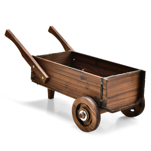 Wooden Wagon Planter Box with Wheels Handles and Drainage Hole-Rustic Brown LuxuryLifeWay Online Store