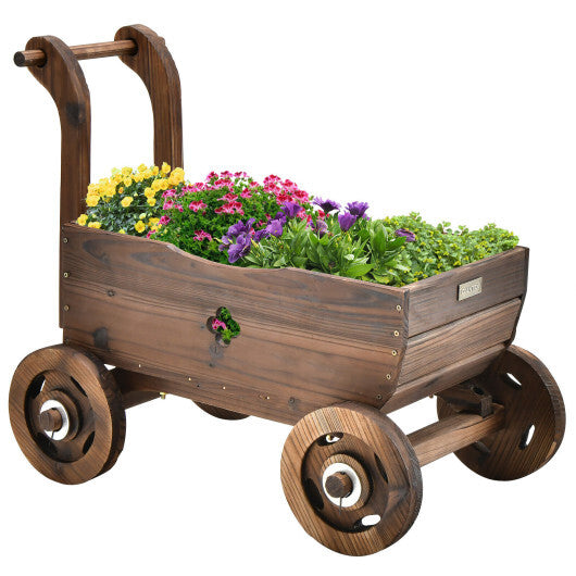 Decorative Wooden Wagon Cart with Handle Wheels and Drainage Hole-Rustic Brown LuxuryLifeWay Online Store