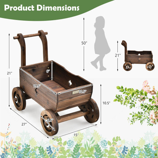 Decorative Wooden Wagon Cart with Handle Wheels and Drainage Hole-Rustic Brown LuxuryLifeWay Online Store