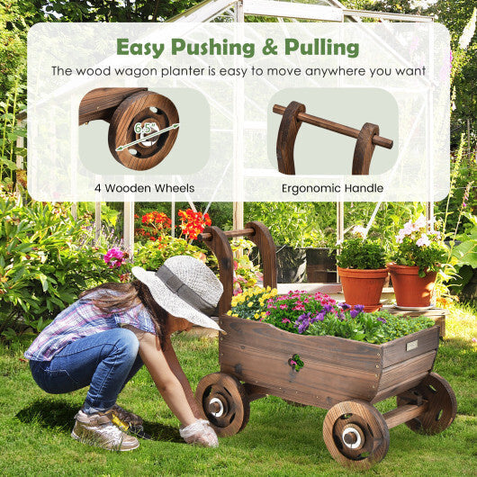 Decorative Wooden Wagon Cart with Handle Wheels and Drainage Hole-Rustic Brown LuxuryLifeWay Online Store