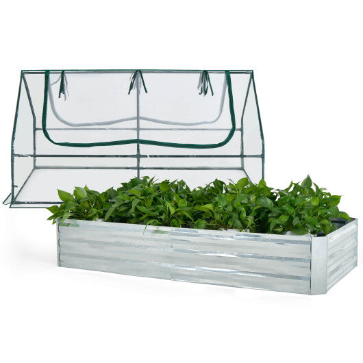 6 x 3 x 3 Feet Galvanized Raised Garden Bed with Greenhouse-Silver LuxuryLifeWay Online Store