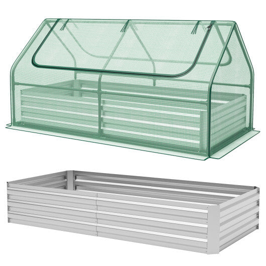 6 x 3 x 3 Feet Galvanized Raised Garden Bed with Greenhouse-Silver LuxuryLifeWay Online Store
