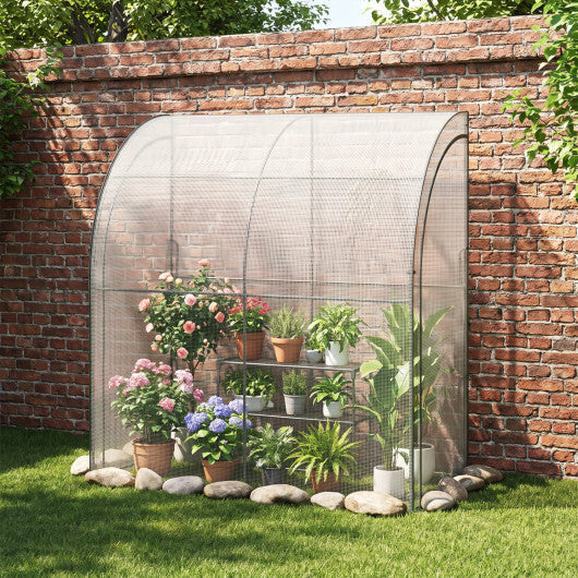 7 x 3.5 x 7 Feet Lean-to Greenhouse with Flower Rack-White LuxuryLifeWay Online Store