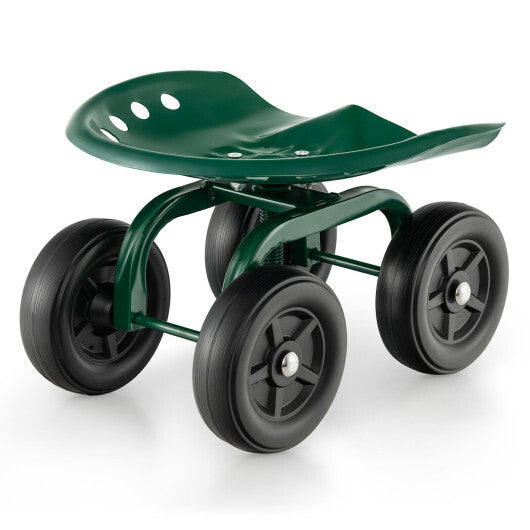 Garden Rolling Workseat with 360? Swivel Seat and Adjustable Height-Blue