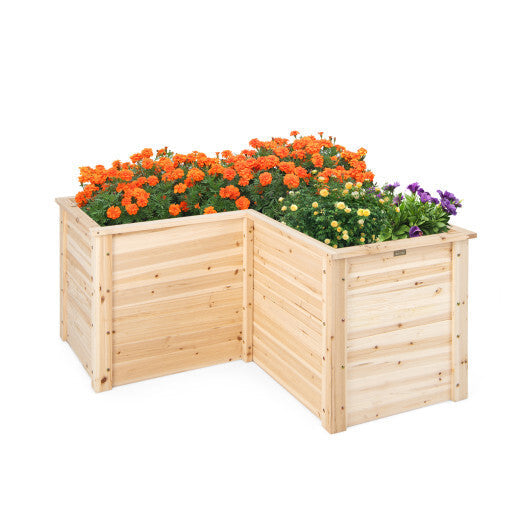 24 Inch L-Shaped Wooden Raised Garden Bed with Open-Ended Base-Natural LuxuryLifeWay Online Store