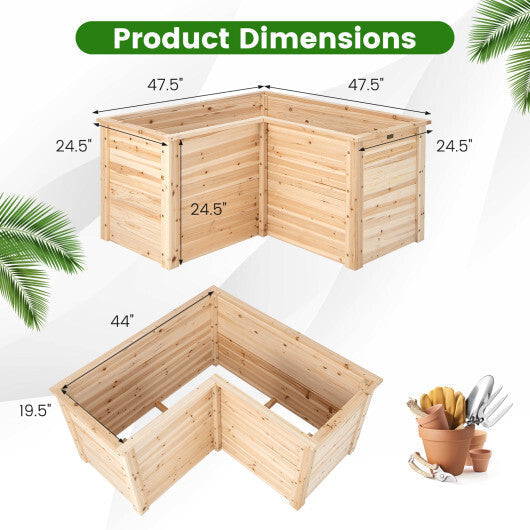 24 Inch L-Shaped Wooden Raised Garden Bed with Open-Ended Base-Natural LuxuryLifeWay Online Store