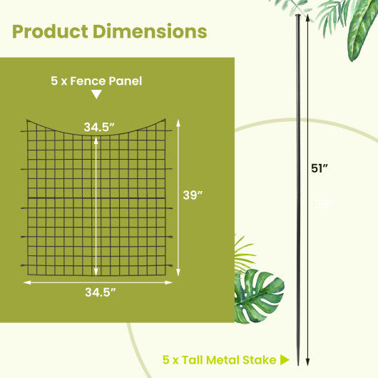 Decorative Garden Fence with 5 Panels and 5 Stakes-Black LuxuryLifeWay Online Store