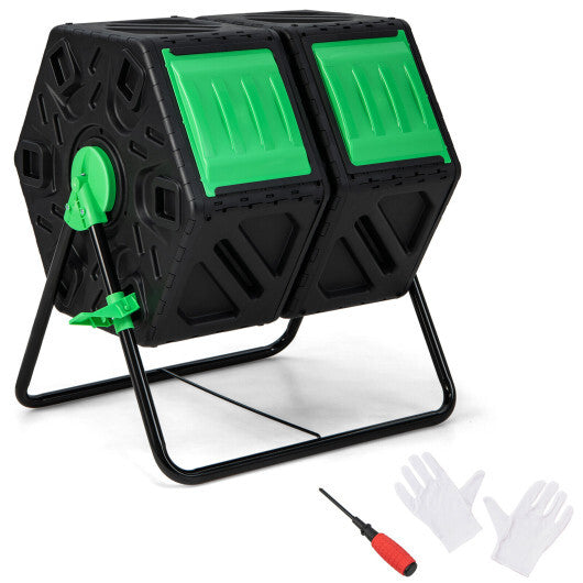 Dual Chamber Garden Compost Tumbler with Sliding Doors-Black & Green LuxuryLifeWay Online Store