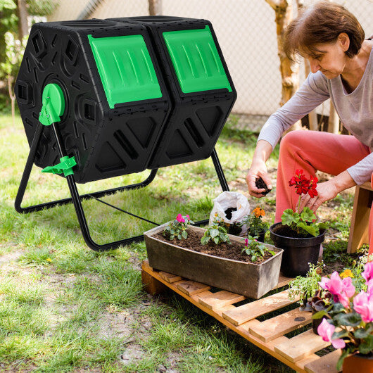 Dual Chamber Garden Compost Tumbler with Sliding Doors-Black & Green LuxuryLifeWay Online Store