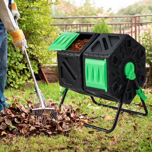 Dual Chamber Garden Compost Tumbler with Sliding Doors-Black & Green LuxuryLifeWay Online Store