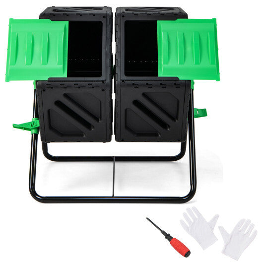 Dual Chamber Garden Compost Tumbler with Sliding Doors-Black & Green LuxuryLifeWay Online Store
