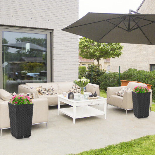 Outdoor Wicker Flower Pot Set of 2 with Drainage Hole for Porch Balcony-Brown