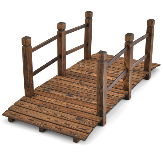 5 Feet Wooden Garden Bridge with Safety Rails-Brown LuxuryLifeWay Online Store