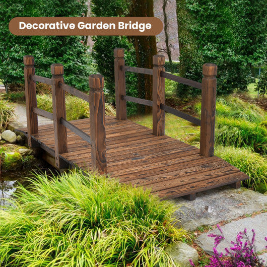 5 Feet Wooden Garden Bridge with Safety Rails-Brown LuxuryLifeWay Online Store