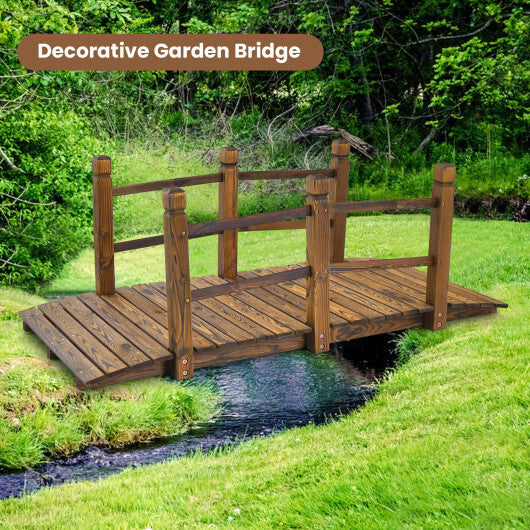 5 Feet Wooden Garden Bridge with Safety Rails-Brown LuxuryLifeWay Online Store