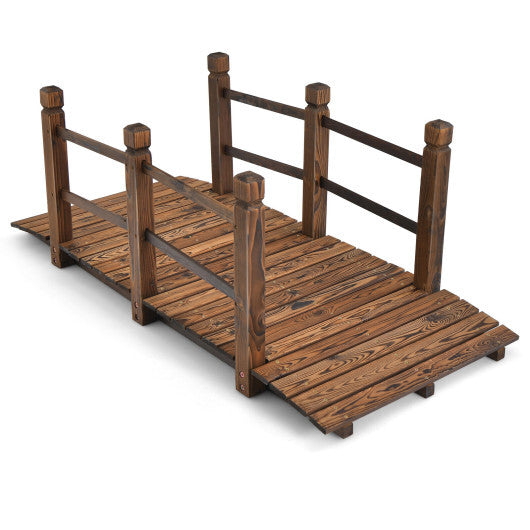 5 Feet Wooden Garden Bridge with Safety Rails-Brown LuxuryLifeWay Online Store