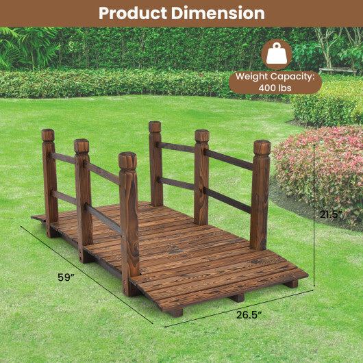 5 Feet Wooden Garden Bridge with Safety Rails-Brown LuxuryLifeWay Online Store